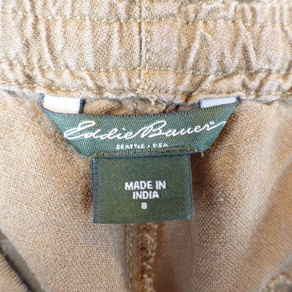 Eddie Bauer Linen Cotton Drawstring Pants Women 8 Brown Relaxed Fit Patch Pocket - Picture 3 of 10
